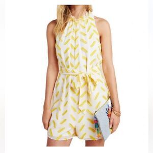 ❤️NWT ALI & JAY X ANTHROPOLOGIE yellow & white Corina Textured high neck Romper